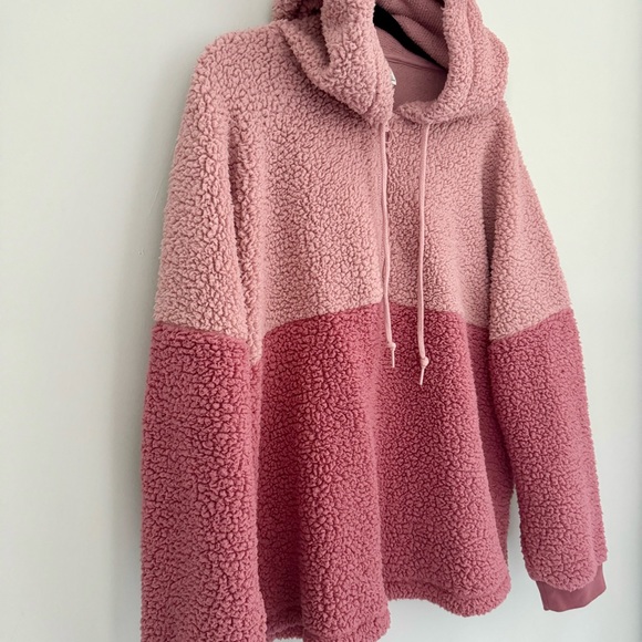 PINK Victoria's Secret Varsity Sherpa Half-zip Pullover Rose Pink - Picture 2 of 11
